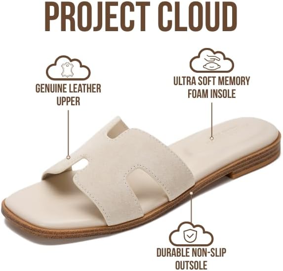 Project Cloud 100% Genuine Leather Sandals for Women 2026 - Fashion Flat Womens Sandals with Memory Foam Insole Slides Sandals Women Footwear - Mules Women's Sandals (Jannel) - Image 2