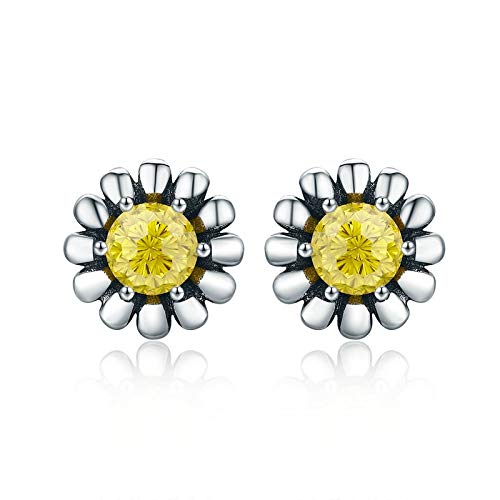 Pendientes plata 925 margarita amarilla antialérgicos joya de tuerca