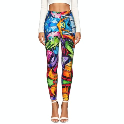 Leggings con estampado de graffiti para mujer de tacto suave 2