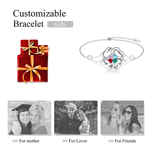 Bauma Personalized Name Bracelet Sterling Silver Bracelet Anklet For Women With 1-5 Simulated Birthstones Custom Family Name Gift For Mother (Style 4) #TOP6