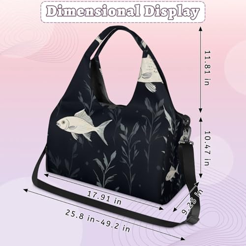 Yoga Tote Bag for Women Fish Pattern Beach Bag with Shoe Storage & Yoga Mat Strap Waterproof Weekender Duffle Bag for Travel Fitness Weekend Trips3