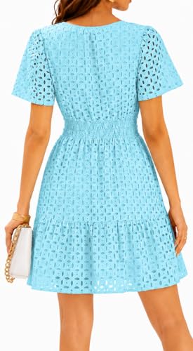 Image of INR Dress for Women Elastic Waist Hollow Out Embroidered A Line Casual Fashion Skirt Beach and Prom Cocktail Party Dresses