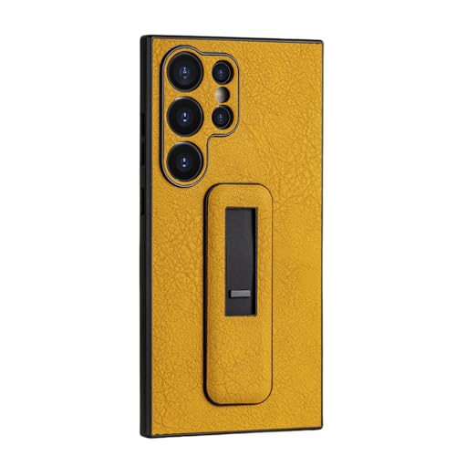 Coque pour Samsung S23 en cuir jaune idéale pour regarder vos vidéos avec support intégré