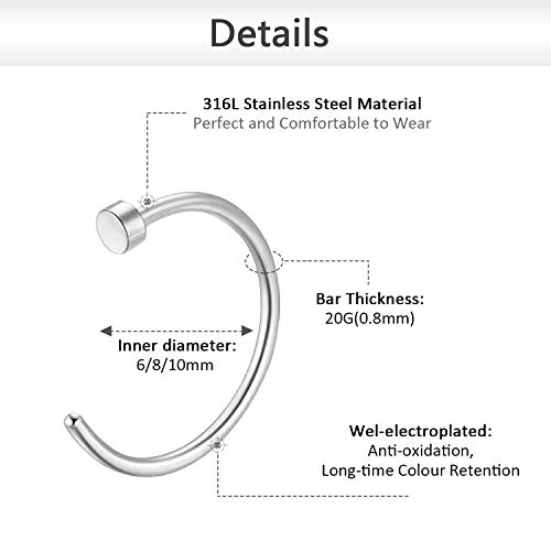 Zs Stainless Steel Nose Studs Nose Rings Hoop 20G Nose Bone/L Shaped/Nose Screw Rings Set Body Jewelry Piercing Fake Nose Rings For Women (F Set) #TOP2