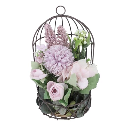 Support pot de fleur cage oiseaux violet | Déco table vintage romantique jardin