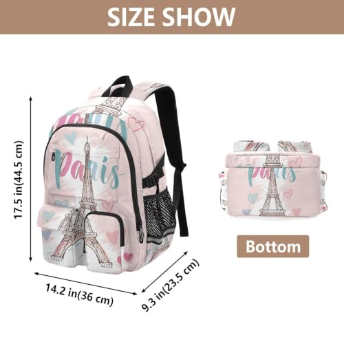 Mochila grande escolar que evita dolor de espalda Torre Eiffel melocotón para viaje 3