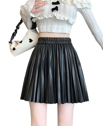 andwang プリーツスカート WANSHIX] PUレザー プリーツスカート ミニ丈 レディース