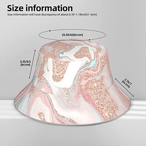 Rose Gold Glitter Coral Gray Pastel Marble Bucket Hat Summer Travel Hat Beach Sun Hat Aesthetic Fishing Hat For Men Women Outdoor Cap Reversible Double-Side-Wear #TOP4