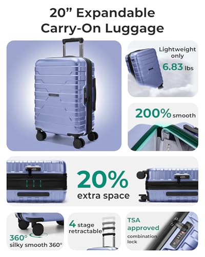 Image of BAGSMART Carry On Luggage 22x14x9 Airline Approved with Spinner Wheels,Lightweight 20 Inch Luggage with TSA Lock,Expandable Hard Shell Carry On Suitcases for Men Women,Slate Blue