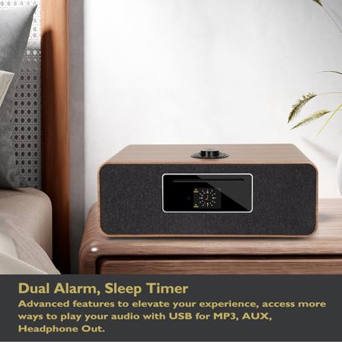 Image of MS5 Upgrade Premium Internet Radio,Spotify HiFi,Bluetooth Stereo System for Home with CD Player,FM Radio, Acoustic Wood Cabinet,AUX & USB Input,50 Presets, OKTIV APP & Remote Control- Walnut
