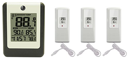 Ambient Weather WS-15-X3 Wireless 8-Channel Thermometer with Plastic Probe Thermometer with Three Remote Sensors