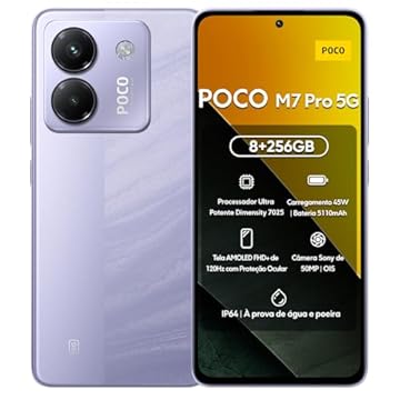 Xiaomi Smartphone POCO M7 Pro 5G 256GB | 8GB/12GB RAM | Processador Ultra Potente Dimensity 7025 | Tela AMOLED FHD+ 120Hz com Proteção Ocular | Bateria 5110mAh com 45W Turbo Charge (Roxo, 8+256GB)