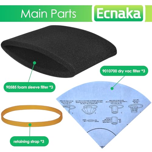 Image of 3 Pack 90585 Foam Sleeve Filter and 3 Pack 90107 /90137 Wet Dry Vac Filter for Most Shop Vac 5 Gallon and Above Vacuum Cleaner,Vf2002 Dry Discs Filters with 3 Retaining Bands,Replace# 9058500, 9010700