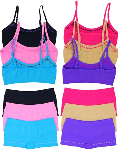 Image of ToBeInStyle Girl Pack of 6 Set Spaghetti Strap Training Bras & Boyshorts Bikinis