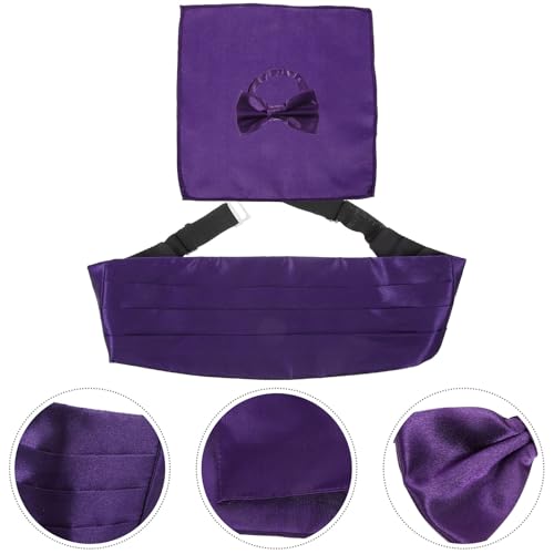 Set corbata preanudada y pañuelo morado para hombre miniatura 6