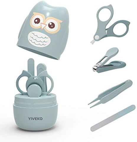 YIVEKO Baby Nail Kit, 4-in-1 Baby Nail Care Set with Cute Case, Baby Nail Clipper, Scissor, Nail File & Tweezer, Baby Manicure Kit and Pedicure kit for Newborn, Infant, Toddler, Kids-Owl Blue