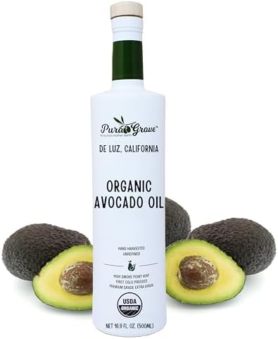 Pura Grove Organic Avocado Oil For Cooking - High Smoke Point Cold Pressed Premium Grade Avocado Oil - 16.9 Fl Oz Opaque Glass Bottle 2024 Harvest 2025 Bottled