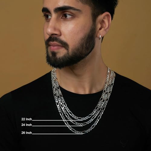 Image of LeCalla 925 Sterling Silver BIS Hallmarked Italian 3.5 MM, 7 MM Solid Diamond-Cut Figaro Link Chain Necklace for Men Women (16, 18, 20, 22, 24, 26 Inches)