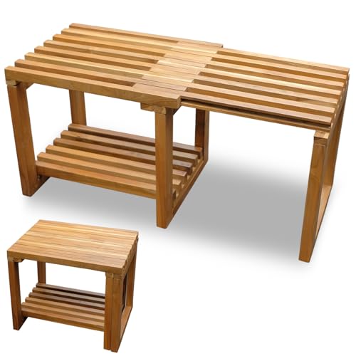 KultureDeco Teak Shower Bench [Expandable from 17