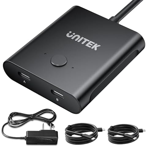 Unitek Bi-Directional USB C Switcher 1 in 2 Out/2 in 1 Out USB Switch Selector 2 Computers Share 1 Devices USB KVM Switch 8K@60Hz Video 10Gbps Data Transfer USB-C Power Adapter Included Black Cover