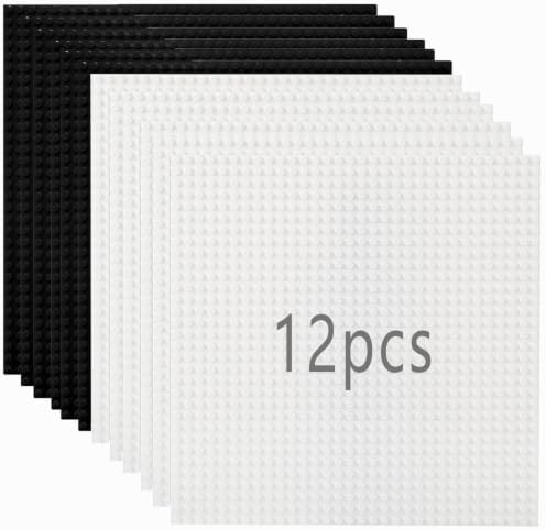 HZHZYU 12 Platten Grundplatten für Bauklötze, 100% kompatibel mit Meisten Marken (6 Weiß+6 Schwarz)