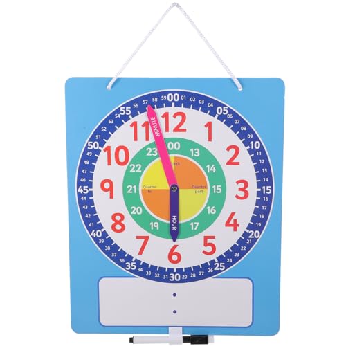Alasum Reloj de Aprendizaje para Pequeños Superficie de Borrado en Seco, Punteros Móviles, Juguete Educativo para Aprender Horas, Adecuado para Juegos Preescolares y Enseñanza en Casa