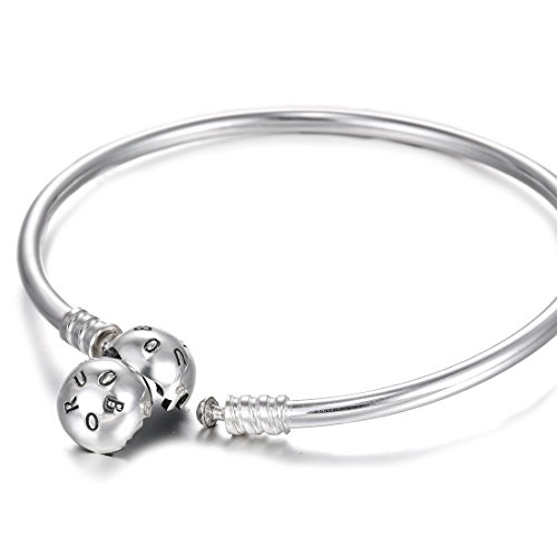 BORUO Sterling Silver Chain Bracelet Bangle Bracelet Style Snap Clasp Holiday Gifts Fits Troll Chamilia Carlo Biagi Zable Charms2