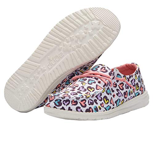 Image of HEYDUDE Girl's Wendy Youth White Leopard Size 4 | Girl's Shoes | Girl's Lace Up Loafers | Comfortable & Light-Weight
