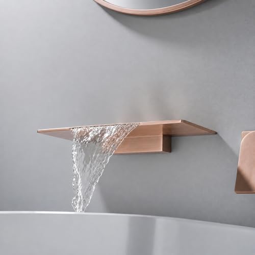Image of AQUIEEN Plato Wall Mounted Waterfall Basin Mixer Tap | Modern Single Lever Concealed Basin Faucet | Contemporary Bathroom Sink Mixer (Brushed Rose Gold)
