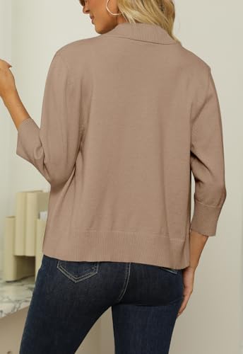 Image of Women's 3 /4 Sleeve Cropped Cardigan Sweater Open Front Short Shrugs Cardigans Lightweight Sweaters