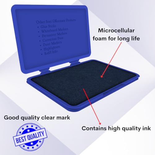 Image of Soni Officemate Blue Stamp Pad (Pack of 4) - High Quality Ink Pad for Stamp Maker & Rubber Stamp | Microcellular Foam for Long Life, Clear Marking for Office, Calendar etc