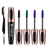 4 Colors 4D Silk Fiber Lash Mascara Black Purple Blue Green Mascara with Eyelash Comb, Colorful Eyelash Mascara Set, Waterproof Long Lasting, Thickening and Lengthening, Natural & Non-Toxic