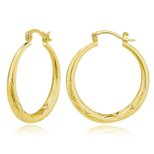 14K Gold Hoop Earrings for Women Ripple Line 14K Gold Earrings for Women Trendy Lightweight Earring Gifts for Womens