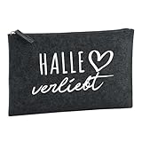 Design élégant : Le Halle verliebt La trousse de toilette de couleur Charcoal Melange impressionne par son look moderne et intemporel.