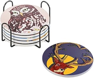 FLICKO Coasters Set of 6, Ceramic Coasters with Cork Bottom, Sold with Holder
