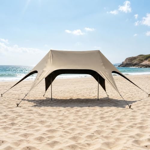 MotiveTech Tente de Camping Canopy Abri Extérieur Pare Soleil Auvent Abri de Jardin en Tissu Oxford 210D Toile Épaisse Couverture Stable Installation sans Outils, Beige, Beige, Moyen 22m² – vue 7