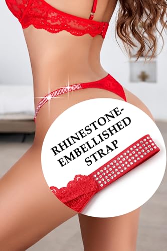 Image of Avidlove Lace Thongs for Women with Rhinestone-Embellished Strap Cheeky Underwear Sexy Panties 1-3 Pack