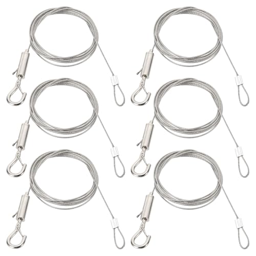 Image of PATIKIL 6 Pcs Adjustable Picture Hanging Wire Kit, 2m /6.6ft Fit for 1.5mm Wire Heavy Duty Stainless Steel Wire Rope Hanger Hardware with Loop and Hooks for Hanging Mirrors, Frames