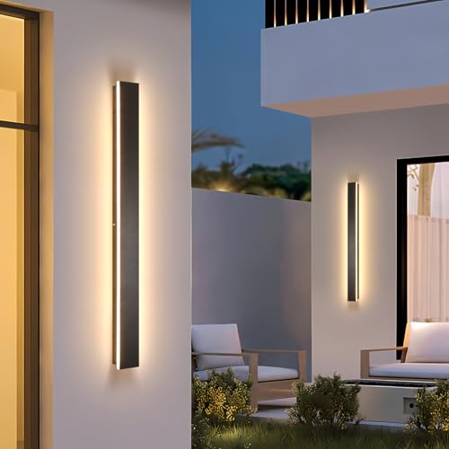 Image of AioTio Outdoor Wall Lights Exterior,2pack 31.5inch Black Outdoor Light Fixtures Wall Mount,Waterproof Modern Porch Lights Wall Sconce,3000k Long LED Linear Outside Lighting for Garage,Courtyard