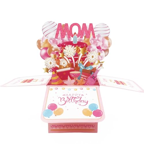 Asmallgf Happy Mom Birthday Popup Card from Daughter Son, Personalized Birthday Gifts for Mom, Bday Decorations for Step Mother