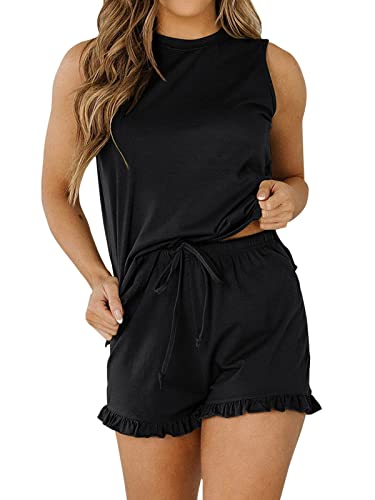 REORIA Damen Trainingsanzug Ärmelloses Top und Rüschenshorts Jogginganzug...