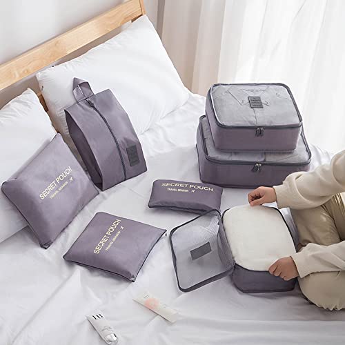 7 Set Packing Cubes for Suicase Packing Organizers Travel Luggage Organizers with Shoes Bag for Suitcase Travel Accessories, Grey - Image 5