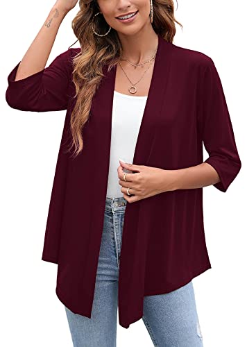 Image of Heymoments Women's Lightweight Open Front Cardigans 3 /4 Sleeve Casual Soft Drape Fall Cardigan S-2XL