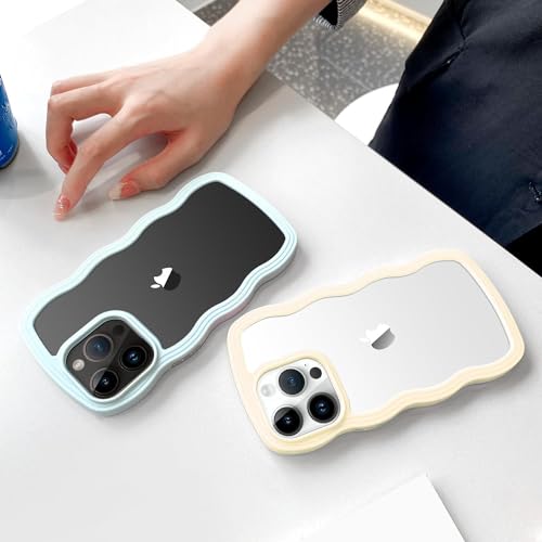 Image of MIDOS Back Cover Compatible with iPhone 14 Pro Max, Cute Curly Wave Frame Clear Case for Girls Women, Transparent Soft Silicone TPU Bumper Shockproof Protective Cover for iPhone 14 Pro Max (Yellow)
