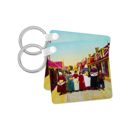 3dRose, Dutch Children Traditional Regalia Volendam Netherlands Vintage 1900, set of 4 Key Chains