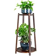 OcBuct 2 Tier Round Plants Stand Pedestal Indoor ,Wood Single Plant Shelf Corner,12 Inch Plant Po...