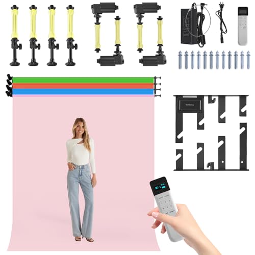 WELLMAKING 4 Rollers Electric Backdrop Support System Wall Mount Motorized Electric Photo Background with Remote,Muslin Backdrop Kits for Event,Party,Trade Show,Wedding Decor,Photo Studio (M16-04)