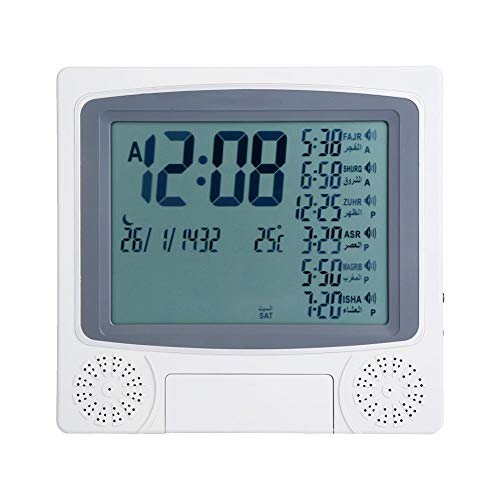 Akozon Muslim Salat Prayer Electronic Islamic Azan Alarm Clock Watches Desktop LCD Clock Displays Time Date Temperature Mohammedian Calendar and Gregorian Calendar (No Battery)