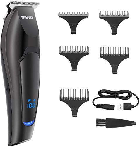 Nikai Hair Trimmer Cordless USB Rechargeable Professional Hair Trimmers Hair Cutting Kit Stainless Steel Blade LCD Display with 5 Guide Combs