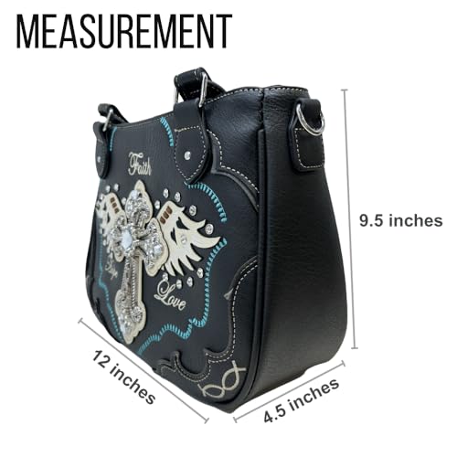 Image of Faith Love Hope Purse and Wallet Set - Angel Wings Cross Bag for Women - Black